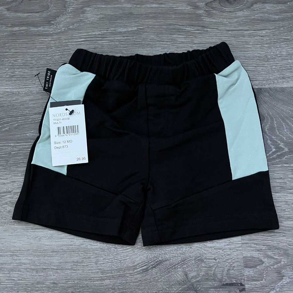 NWT Tiny Tribe Australia Side Segment Short Sage and Black Baby Elastic Waist